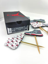 Load image into Gallery viewer, Jordan shoe cupcake toppers for sneaker party, sneaker head cake topper, Jordan party, sneaker cake topper