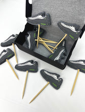 Load image into Gallery viewer, Airmaxx cake topper, Nike shoe cupcake topper, shoe cupcake topper, shoe party decorations, sneaker cupcake topper, airmax 95, sneaker