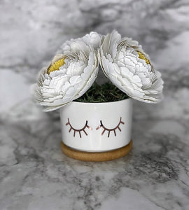 Peony flower pot with lashes for desk
