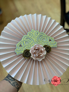 2 pack Paper fan wall décor with crown and flowers