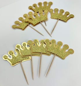 Gold glitter Crown Cupcake toppers